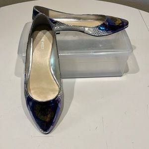 Size 11 floral silver and purple flats.